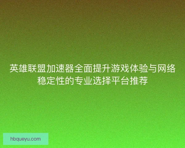 英雄联盟加速器全面提升游戏体验与网络稳定性的专业选择平台推荐